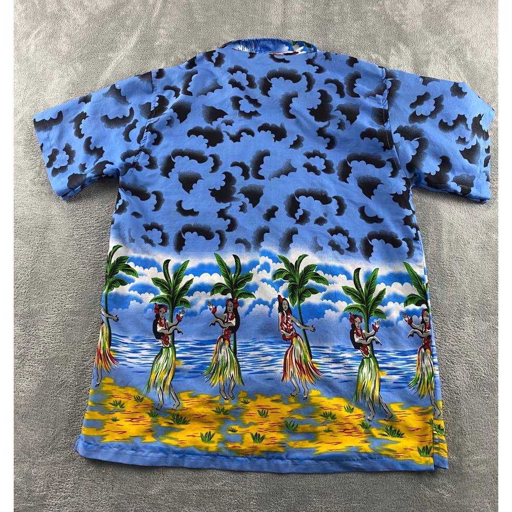 Pacific & Co Mens Blue Hula Dancer Hawaiian Camp Shirt Short Sleeve Size M - Picture 9 of 10